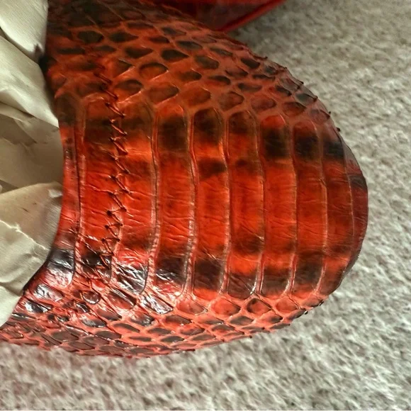Tory Burch Red Snakeskin textured Leather Flats (Never Worn) - Picture 4 of 4